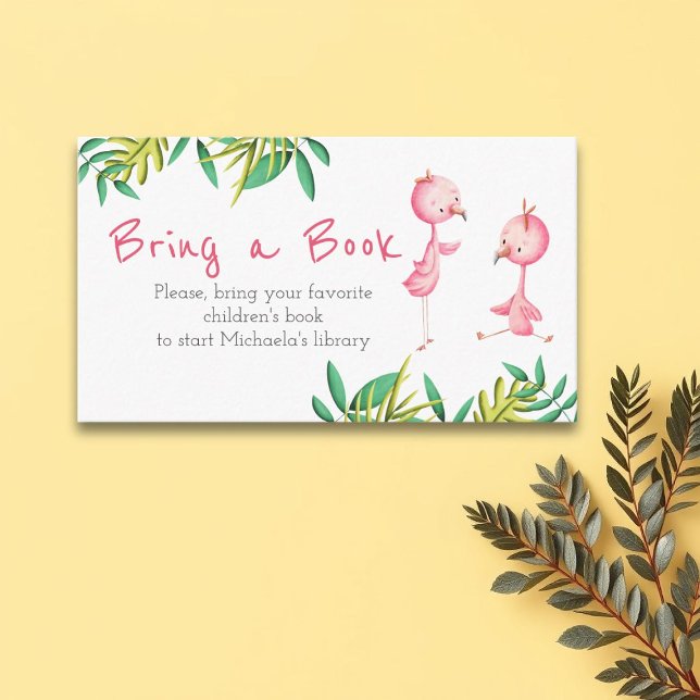 Tropical Twin Baby Shower Flamingo Bring a Book Enclosure Card (Creator Uploaded)
