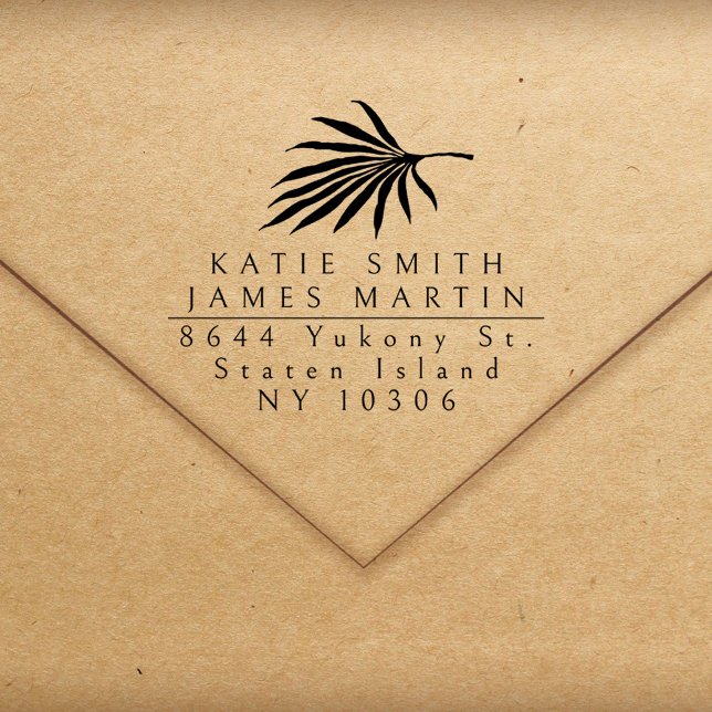 Tropical Two Surnames Modern Couple Return Address Rubber Stamp (Creator Uploaded)