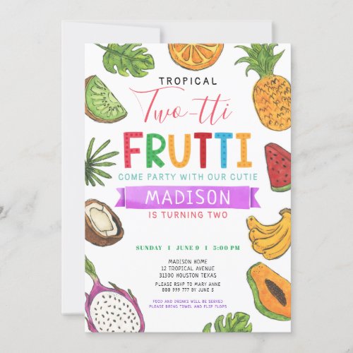 Tropical Two_tti Frutti Summer Second Birthday Invitation