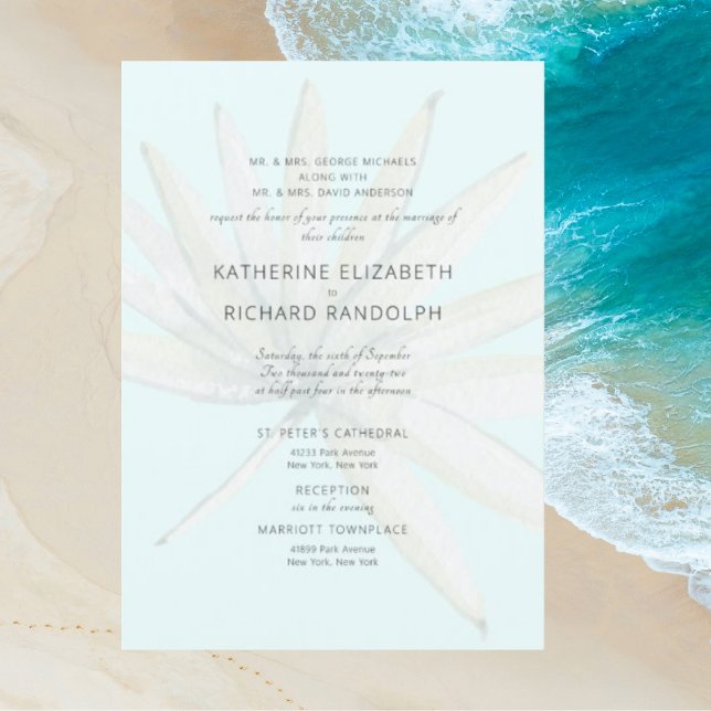 Tropical Two Venues Ice Blue Both Parents Wedding Invitation (Creator Uploaded)