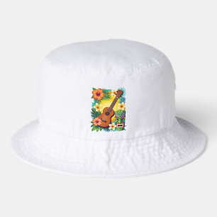 Tropical Ukulele Tiki Luau Party Vibes T-Shirt Bucket Hat