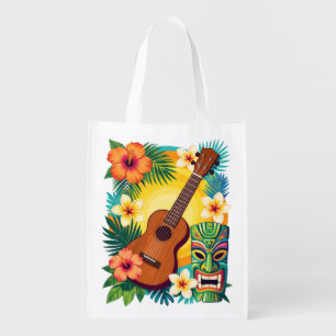 Tropical Ukulele Tiki Luau Party Vibes T-Shirt Grocery Bag