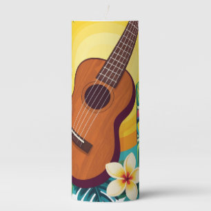 Tropical Ukulele Tiki Luau Party Vibes T-Shirt Pillar Candle
