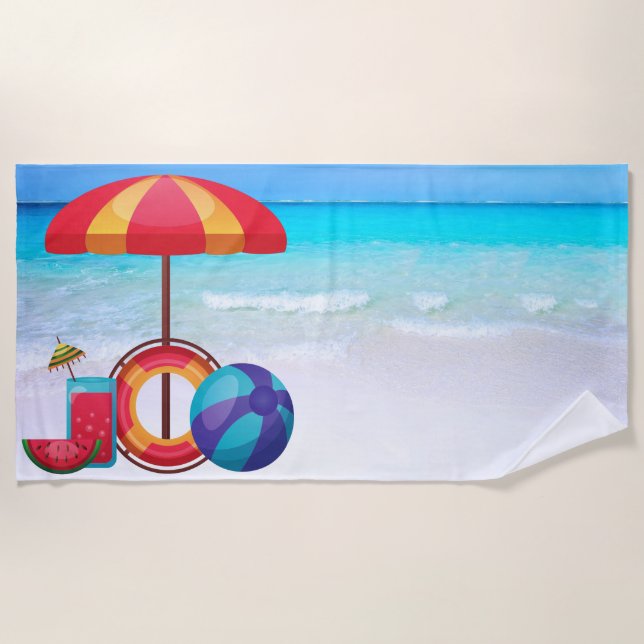 Tropical Umbrella Beach Towel (Front)