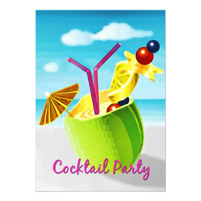 Tropical Umbrella Drink in Coconut Cocktail Party Custom Announcements
