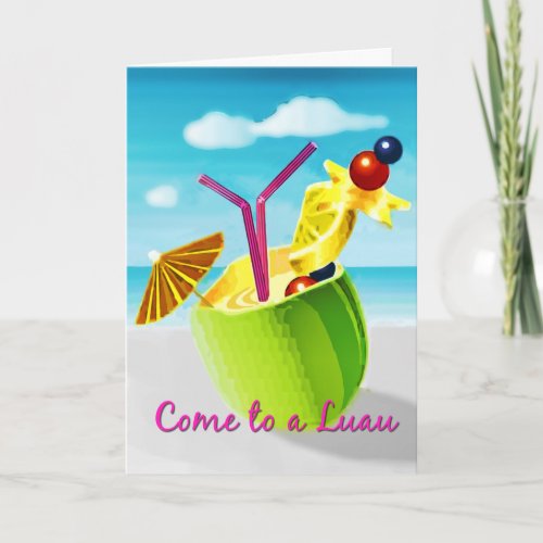 Tropical Umbrella Drink in Coconut Luau zazzle_card
