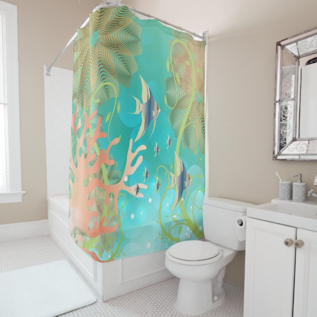 Tropical Under the Sea Design Shower Curtain (In Situ)