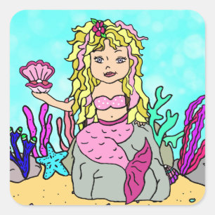 Tropical Under the Sea Mermaid Square Sticker