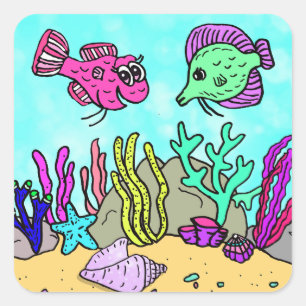 Tropical Under the Sea Scene Square Sticker