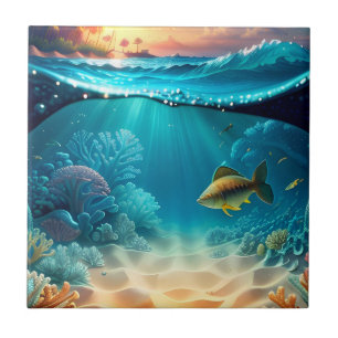 Tropical Underwater Landscape Ceramic Tile