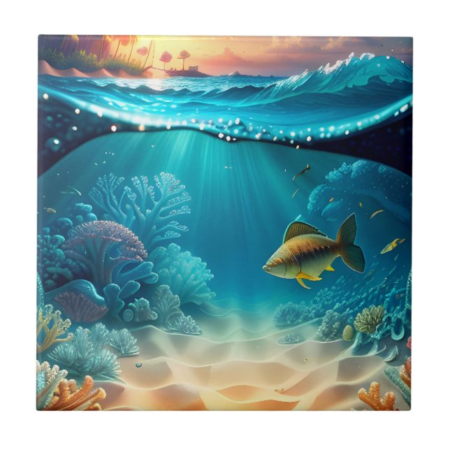 Tropical Underwater Landscape Ceramic Tile (Front)