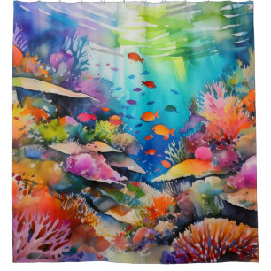 Tropical underwater reef art shower curtain