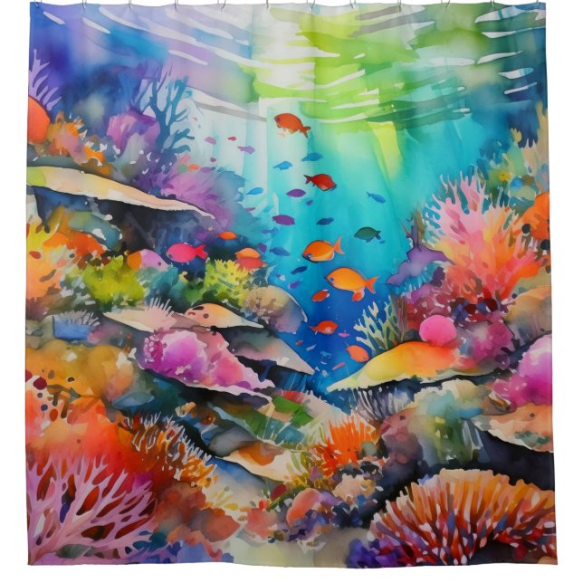 Tropical underwater reef art  shower curtain (Front)