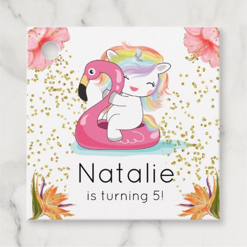 Tropical Unicorn Pool Party Birthday Favor Tags