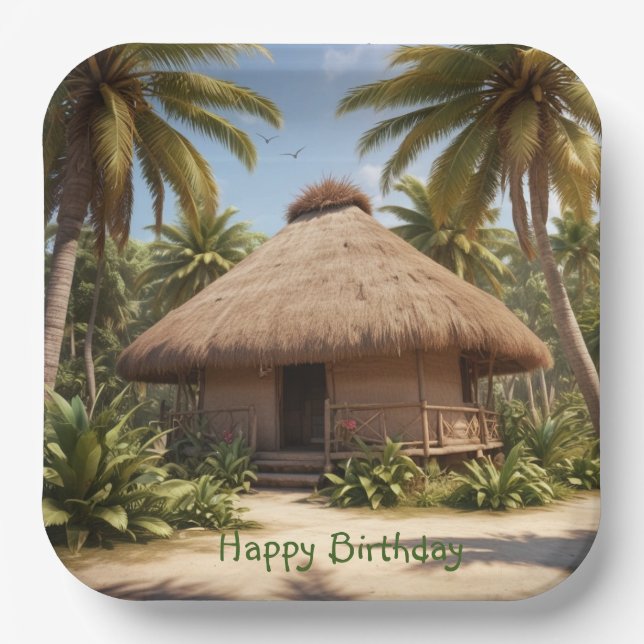 Tropical Vacation Birthday Paper Plates (Front)