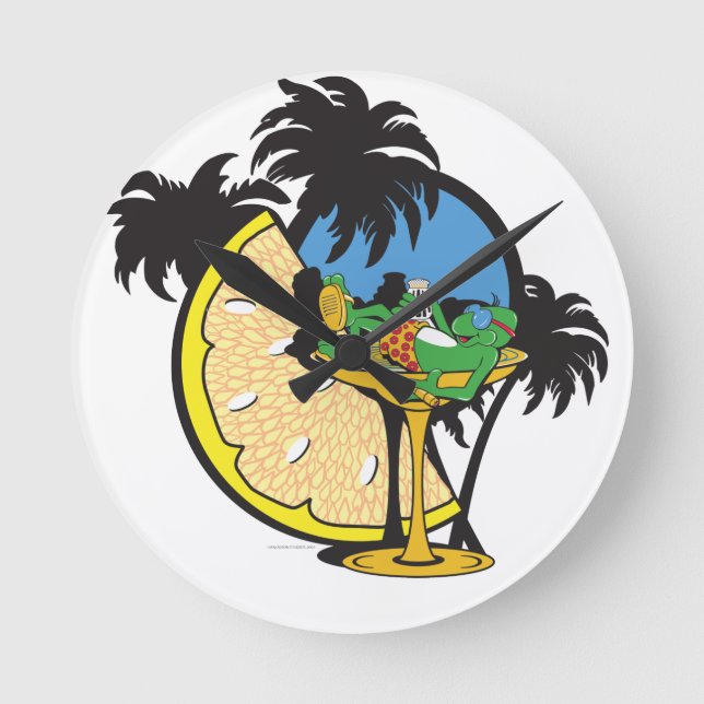 Tropical Vacation Gecko Round Clock (Front)