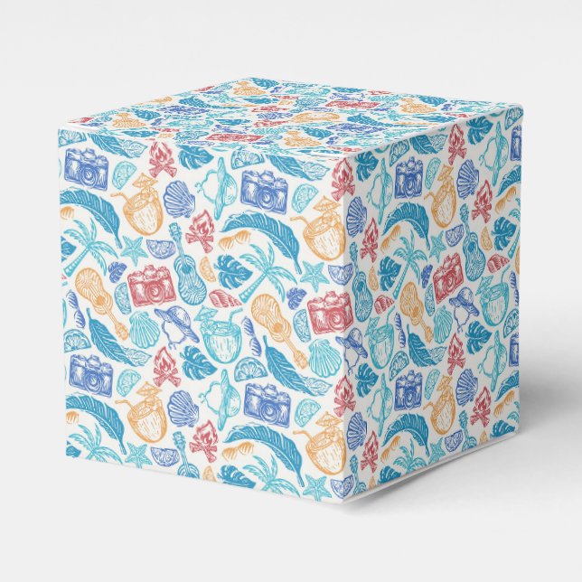 Tropical Vacation Pattern – Summer Travel Vibes Favor Boxes (Front Side)
