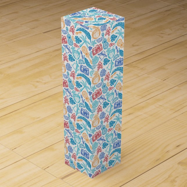Tropical Vacation Pattern – Summer Travel Vibes Wine Box (Front)
