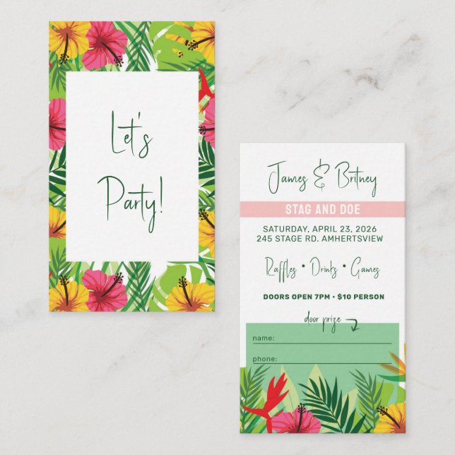 Tropical Vacation Stag and Doe Party Tickets (Front/Back)
