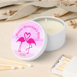 Tropical Valentines Day Flamingo Pink Custom Year Mini Candle Favors