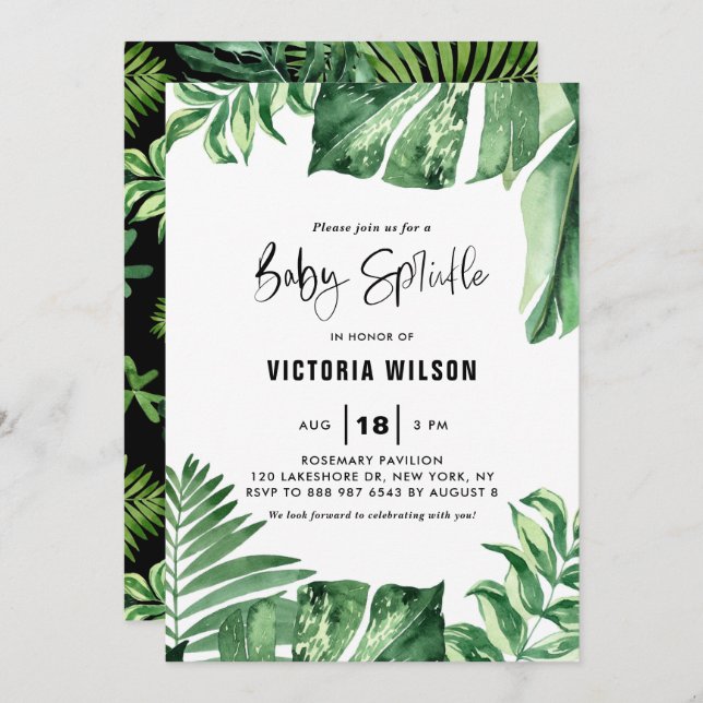 Tropical Variegated Leaves Summer Baby Sprinkle Invitation (Front/Back)
