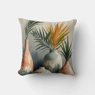 Tropical Vases in Watercolor Hues Throw Pillow