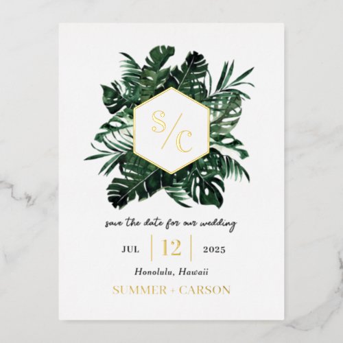 Tropical Vibe FOIL Wedding Save The Date Postcard