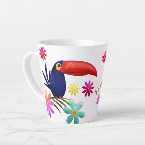 TROPICAL VIBE VIBRANT JUNGLE FLOWERS TOUCAN BIRD LATTE MUG