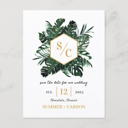 Tropical Vibe Wedding Save The Date Postcard