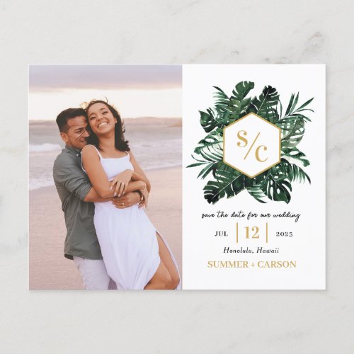 Tropical Vibe Wedding Save The Date Postcard