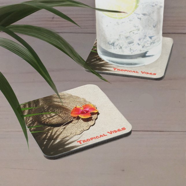 Tropical Vibes Coastal Beach Resort Vacation Beverage Coaster (Creator Uploaded)