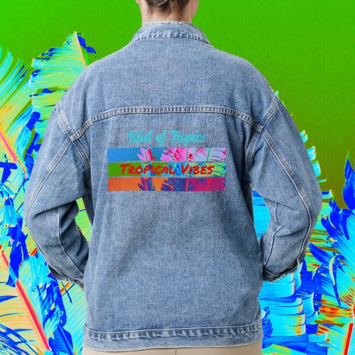 Tropical Vibes Colorful Palm Fronds with Name Denim Jacket