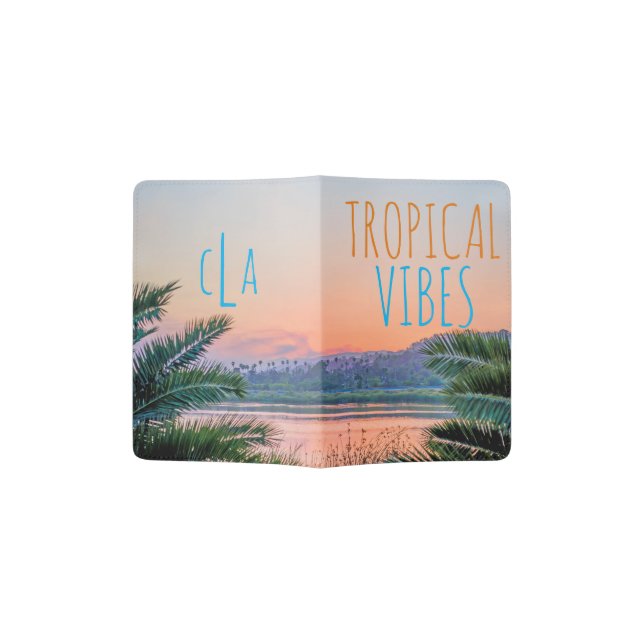 Tropical Vibes Dreamin' Sunrise Monogram Passport Holder (Opened)