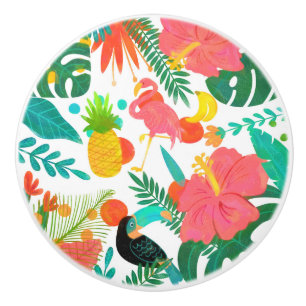Tropical Vibes Floral Leaves Summer Chic Ceramic Knob