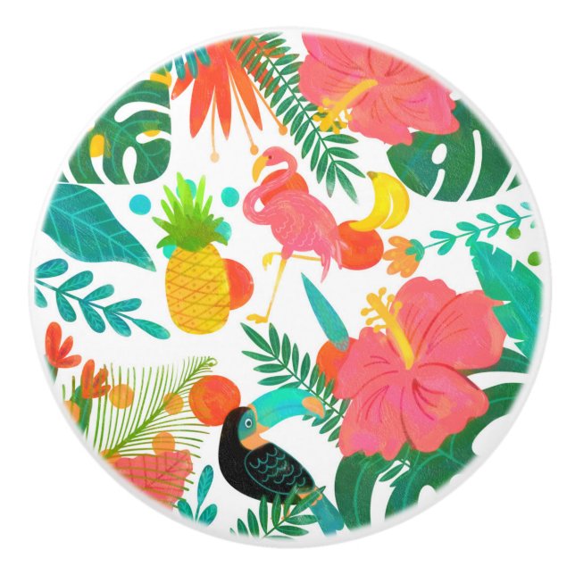 Tropical Vibes Floral Leaves Summer Chic Ceramic Knob (Front)