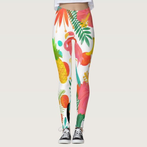 Tropical Vibes Floral Leaves Summer Chic Leggings