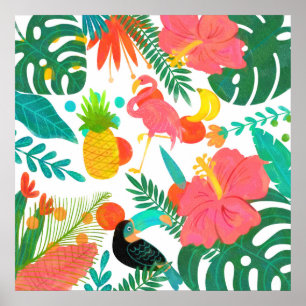Tropical Vibes Floral Leaves Summer Chic Poster
