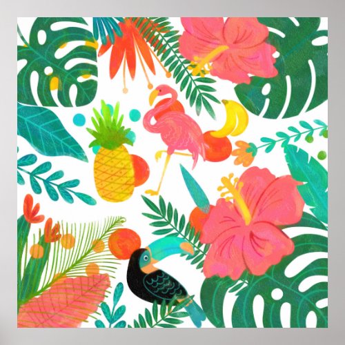 Tropical Vibes Floral Leaves Summer Chic Poster