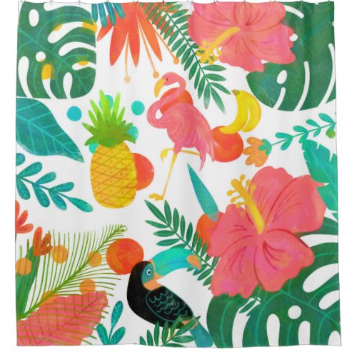 Tropical Vibes Floral Leaves Summer Chic Shower Curtain