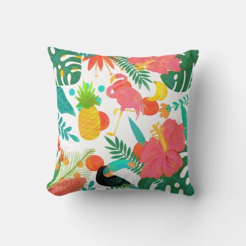 Tropical Vibes Floral Leaves Summer Chic Throw Pillow