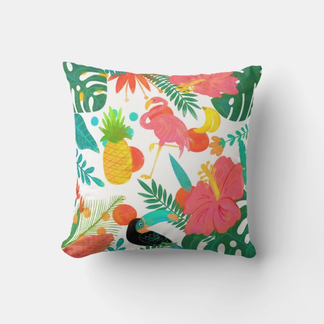 Tropical Vibes Floral Leaves Summer Chic Throw Pillow (Front)