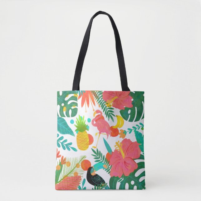 Tropical Vibes Floral Leaves Summer Chic Tote Bag (Front)