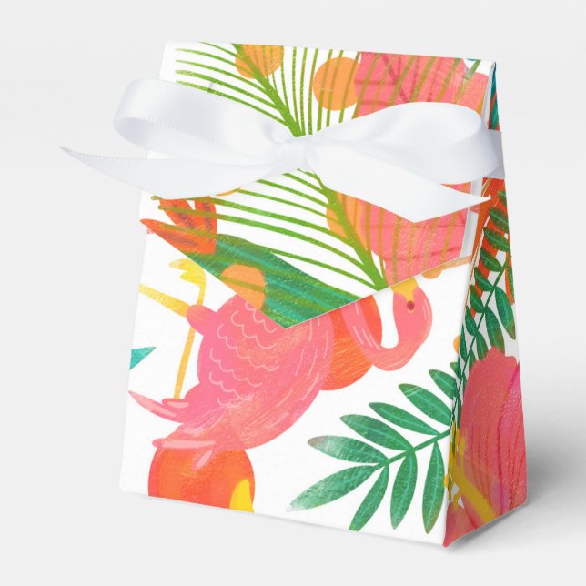 Tropical Vibes Floral Leaves Summer Luau Party Favor Boxes (Front Side)