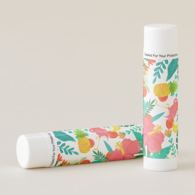 Tropical Vibes Floral Leaves Summer Luau Party Lip Balm (Front)