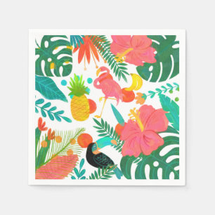 Tropical Vibes Floral Leaves Summer Luau Party Napkins
