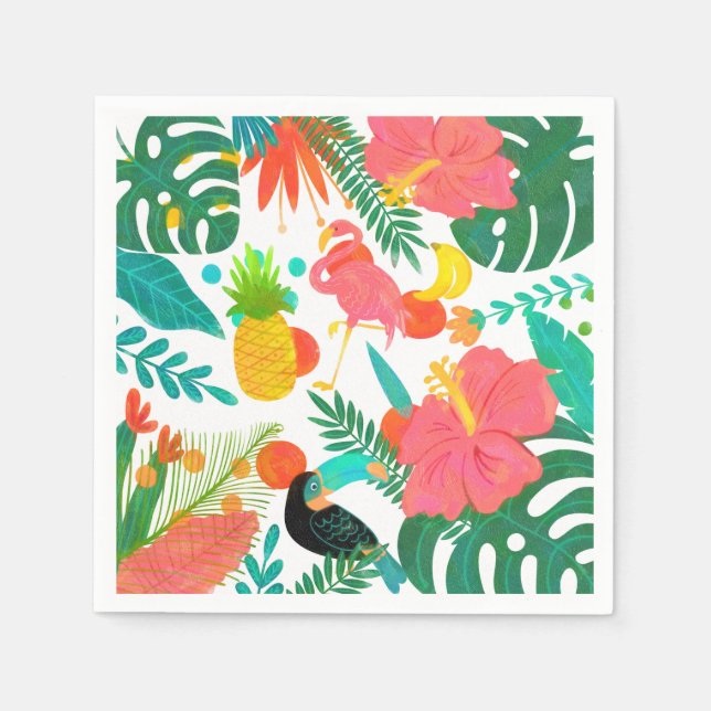 Tropical Vibes Floral Leaves Summer Luau Party Napkins (Front)
