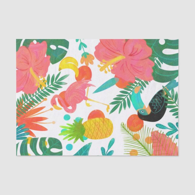 Tropical Vibes Floral Leaves Summer Luau Party Tissue Paper (Front)