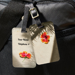 Tropical Vibes Hibiscus on Beach Sand Luggage Tag