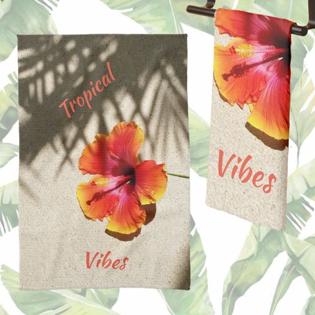 Tropical Vibes Hibiscus on Customizable Sand Kitchen Towel (Creator Uploaded)