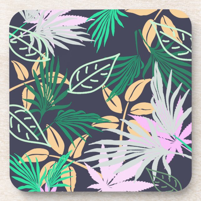 Tropical Vibes Leaves Plants Beverage Coaster (Front)